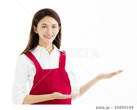 Young smiling woman with showing gesture Young smiling woman with showing gesture 30899199