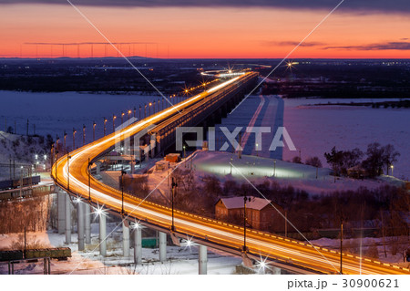 Bridge over Amur river in Khabarovsk in evening Bridge over Amur river in Khabarovsk in evening 30900621
