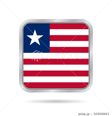 Flag of Liberia. Metallic gray square button.