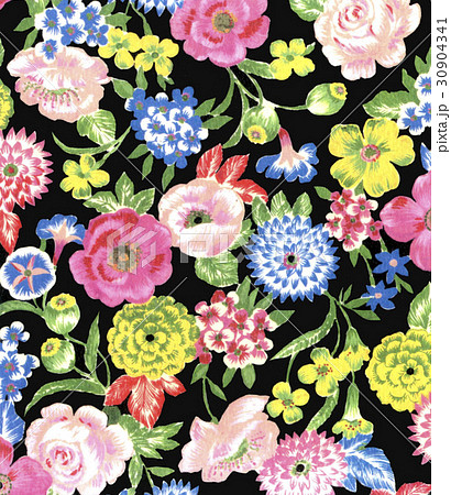 手描き リバティ風小花 黒地 手描き リバティ風小花 黒地 30904341