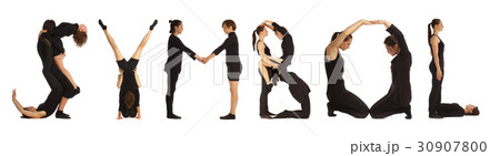 Black dressed people forming word SYMBOL 30907800