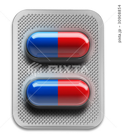 Red and blue pills in blister packaging isolated Red and blue pills in blister packaging isolated 30908854
