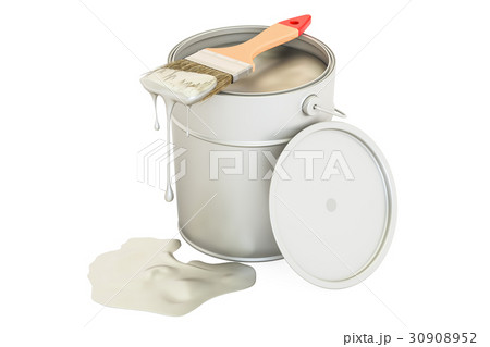 Can with silver metallic paint and brush 30908952