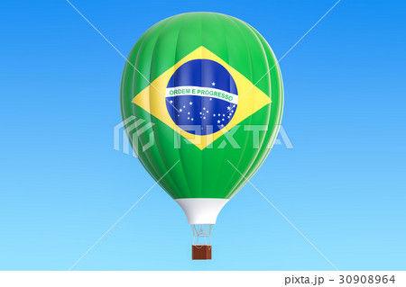Hot air balloon with Brazil flag, 3D rendering 30908964