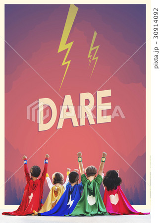 Group of superheroes kids with aspiration word graphic 30914092