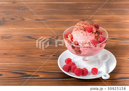 dessert pink ice cream scoops with raspberries dessert pink ice cream scoops with raspberries 30925158