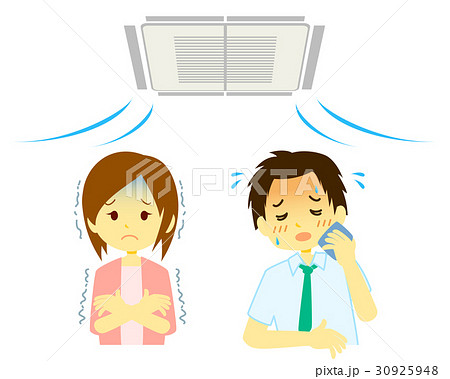 オフィスの冷房・クーラーで寒さを感じる女性、暑さを感じる男性のイラスト素材 [30925948] - PIXTA
