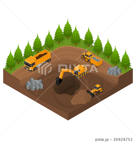 Construction Quarry With Excavators And Equipmentのイラスト素材