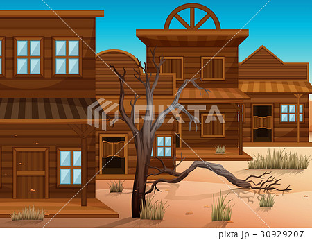 Western Styles Of Buildings In Townのイラスト素材 30929207 Pixta