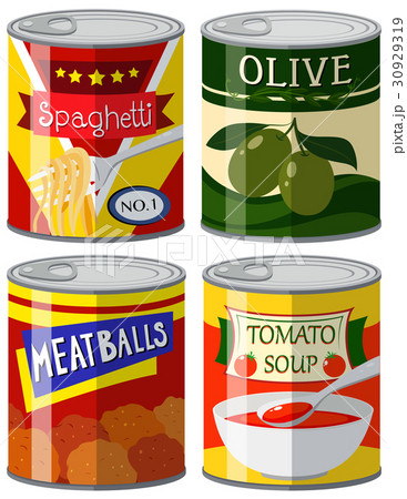 Four types of canned food in set 30929319