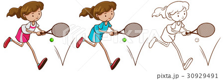 Doodle character for female tennis player Doodle character for female tennis player 30929491