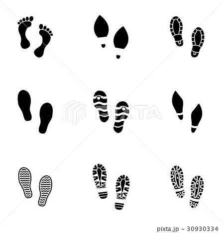 Vector Black Shoes Imprints Icon Setのイラスト素材