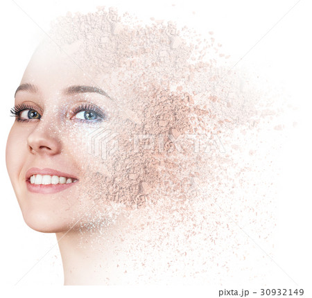 Woman face made from crumbly powder. 30932149