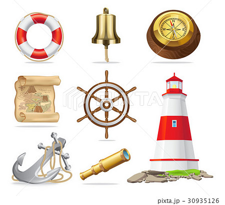 Marine Attributes Set of Isolated Illustrations Marine Attributes Set of Isolated Illustrations 30935126