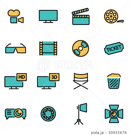 Vector line cinema icon set 30935676