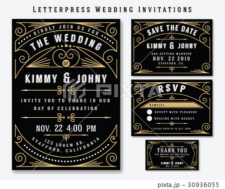 Letterpress Wedding Invitation Design Template 30936055