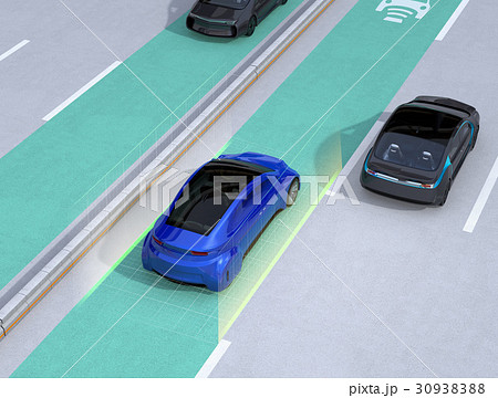 自動運転車の車線維持支援のコンセプトイメージ 自動運転車の車線維持支援のコンセプトイメージ 30938388