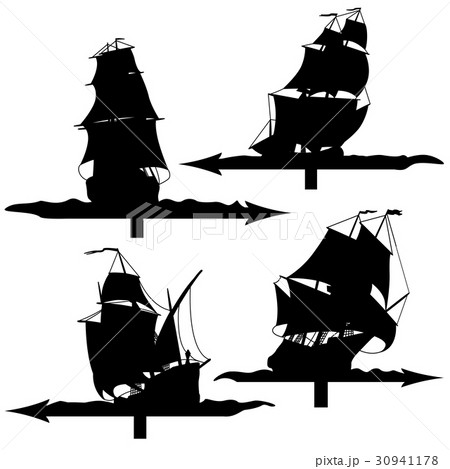 Set of silhouettes sailing ships weather vanes. Set of silhouettes sailing ships weather vanes. 30941178