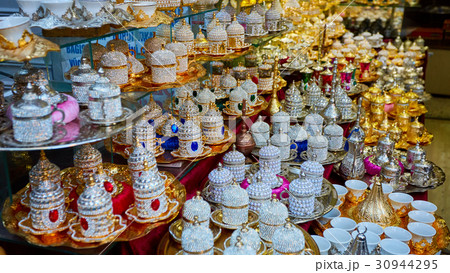 Traditional Turkish coffee sets with metal carving 30944295