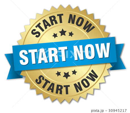 start now round isolated gold badge 30945217