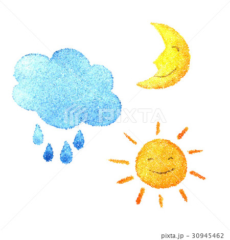 Illustration of dotted cloud, sun and moon Illustration of dotted cloud, sun and moon 30945462
