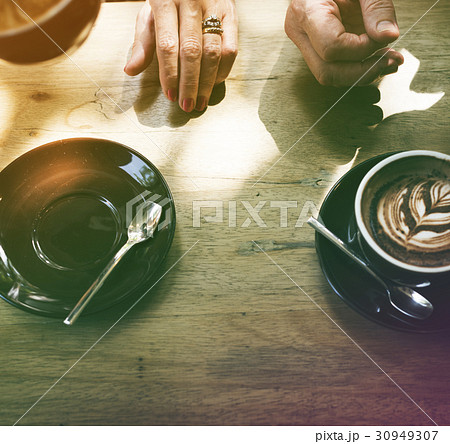 Photo Gradient Style with Coffee foam froth art on wooden table 30949307