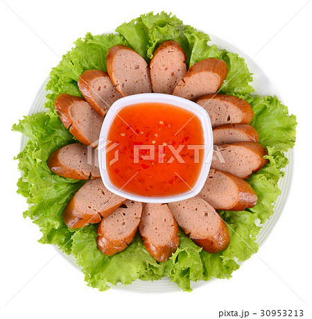 tasty grilled meat sausages isolated on white 30953213