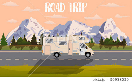 Vector flat web banner on the theme of Road trip, Vector flat web banner on the theme of Road trip, 30958039