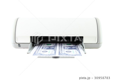 Banknote from printer on white background. 30958783