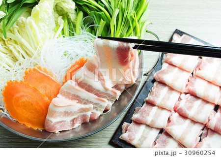 Fresh Beef and pork slices for Sukiyaki 30960254