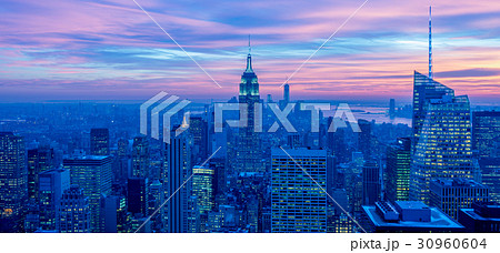 View of New York Manhattan during sunset hours 30960604