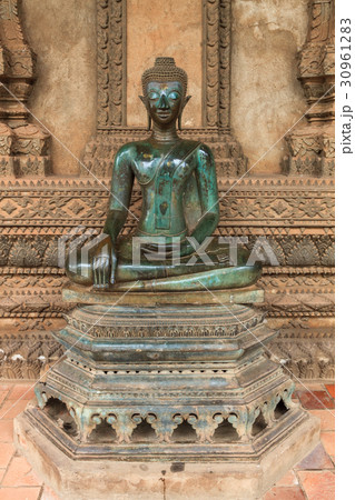 ancient sitting Buddha in Vientiane, Laos 30961283