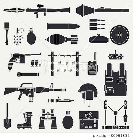 Silhouette. Line flat vector military icon set 30961352