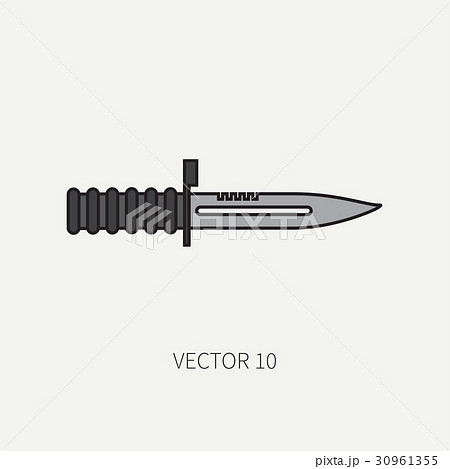Line flat color vector military icon - bayonet 30961355
