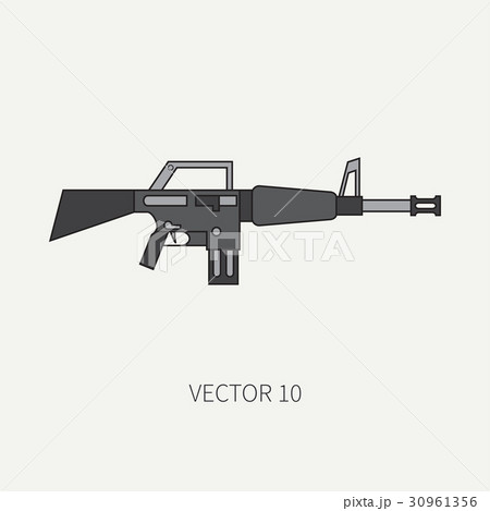 Line flat color vector military icon - machine gun 30961356