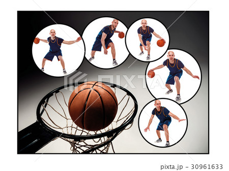 The collage about basketball player with a ball The collage about basketball player with a ball 30961633