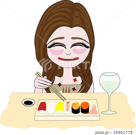 お寿司を食べる女の子のイラスト素材