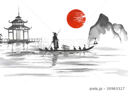 Japan Traditional japanese painting Sumi-e art Japan Traditional japanese painting Sumi-e art 30963327