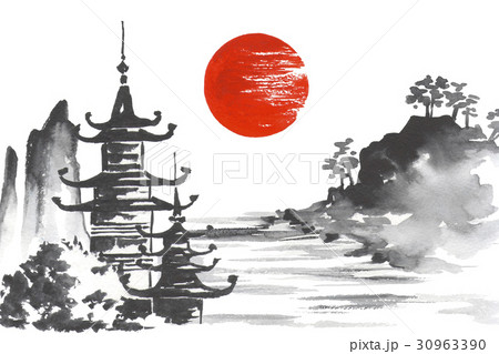 Japan Traditional Japanese Painting Sumie Art Stock Illustration 646944598