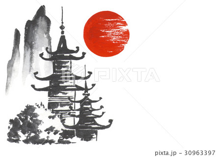 Japan Traditional Japanese Painting Sumie Art Stock Illustration 646944598