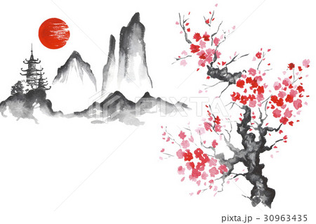 Japan Traditional japanese painting Sumi-e art Japan Traditional japanese painting Sumi-e art 30963435