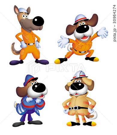 消防士キャラクター 消防士動物キャラ 消防士犬キャラのイラスト素材