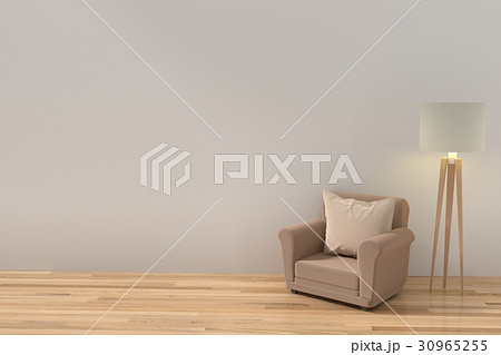 brown sofa with yellow light from lamp in empty 30965255