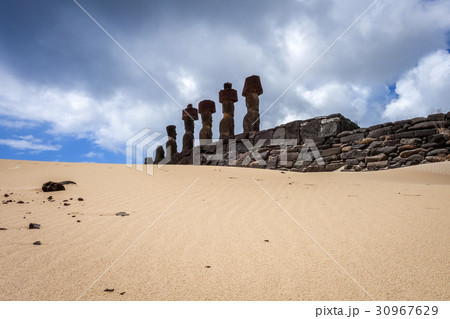 Moais statues site on anakena beach, easter island Moais statues site on anakena beach, easter island 30967629