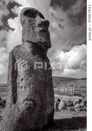 Moai statue, easter island. Black and white Moai statue, easter island. Black and white 30967631