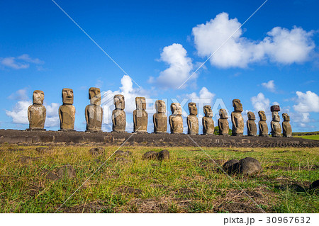 Moais statues, ahu Tongariki, easter island Moais statues, ahu Tongariki, easter island 30967632