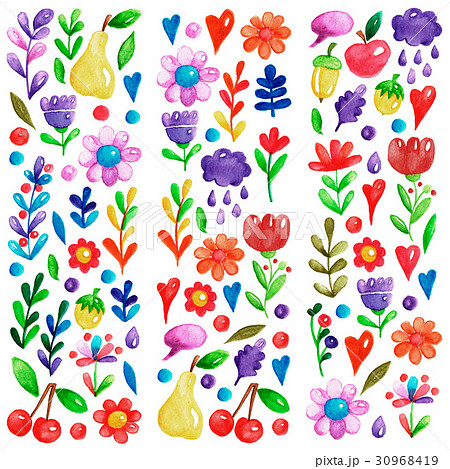 Cute garden flower and plants with fruits and Cute garden flower and plants with fruits and 30968419