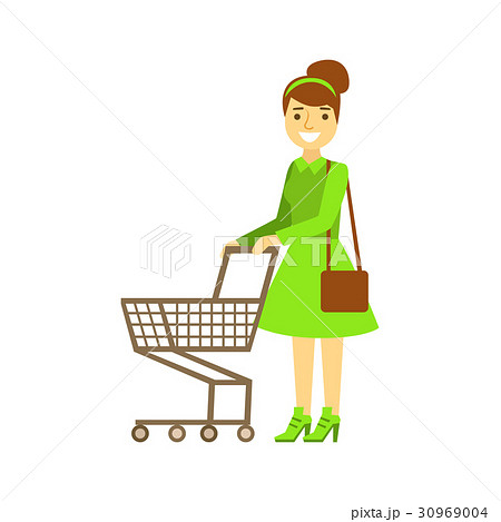 Smiling woman with an empty shopping cart 30969004