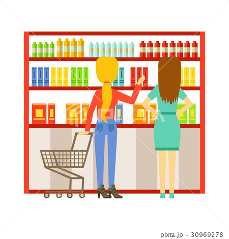 Woman shopping at supermarket and buying products Woman shopping at supermarket and buying products 30969278
