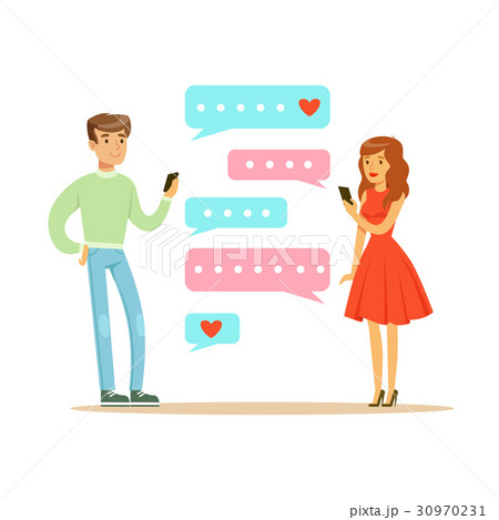 Two lovers chatting with their mobile phones 30970231